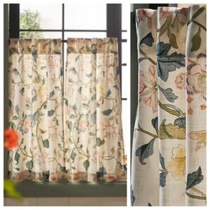 Anthropologie Home Hattie Organic Cotton Floral Printed Café Curtains | NWT